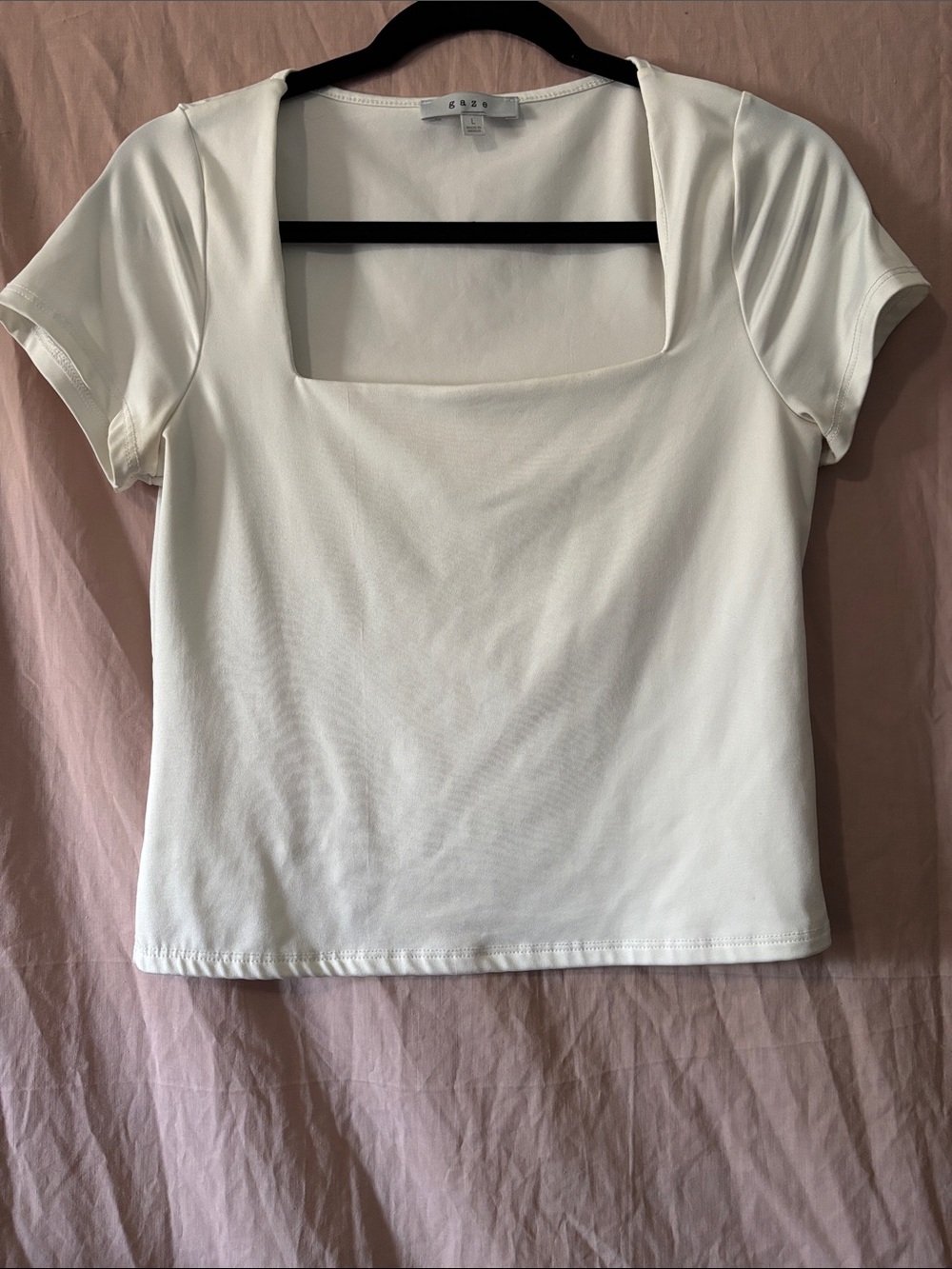 gaze White Square Neck Short Sleeve Top